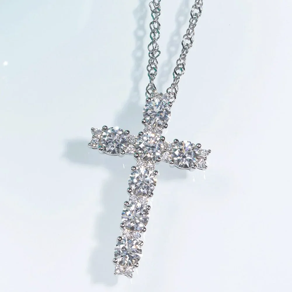 Certified 2.1 ct. t.w. Moissanite Diamond Holy Cross Necklace NEW - Picture 1 of 10